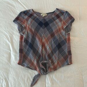 Cropped gauze tie waist shirt